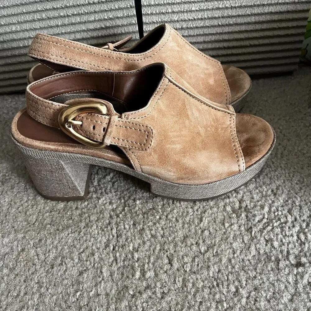 Aerosoles Sandals Sz 6.5 Zella Suede Leather Buckle Western Summer Sophisticated - Picture 1 of 6